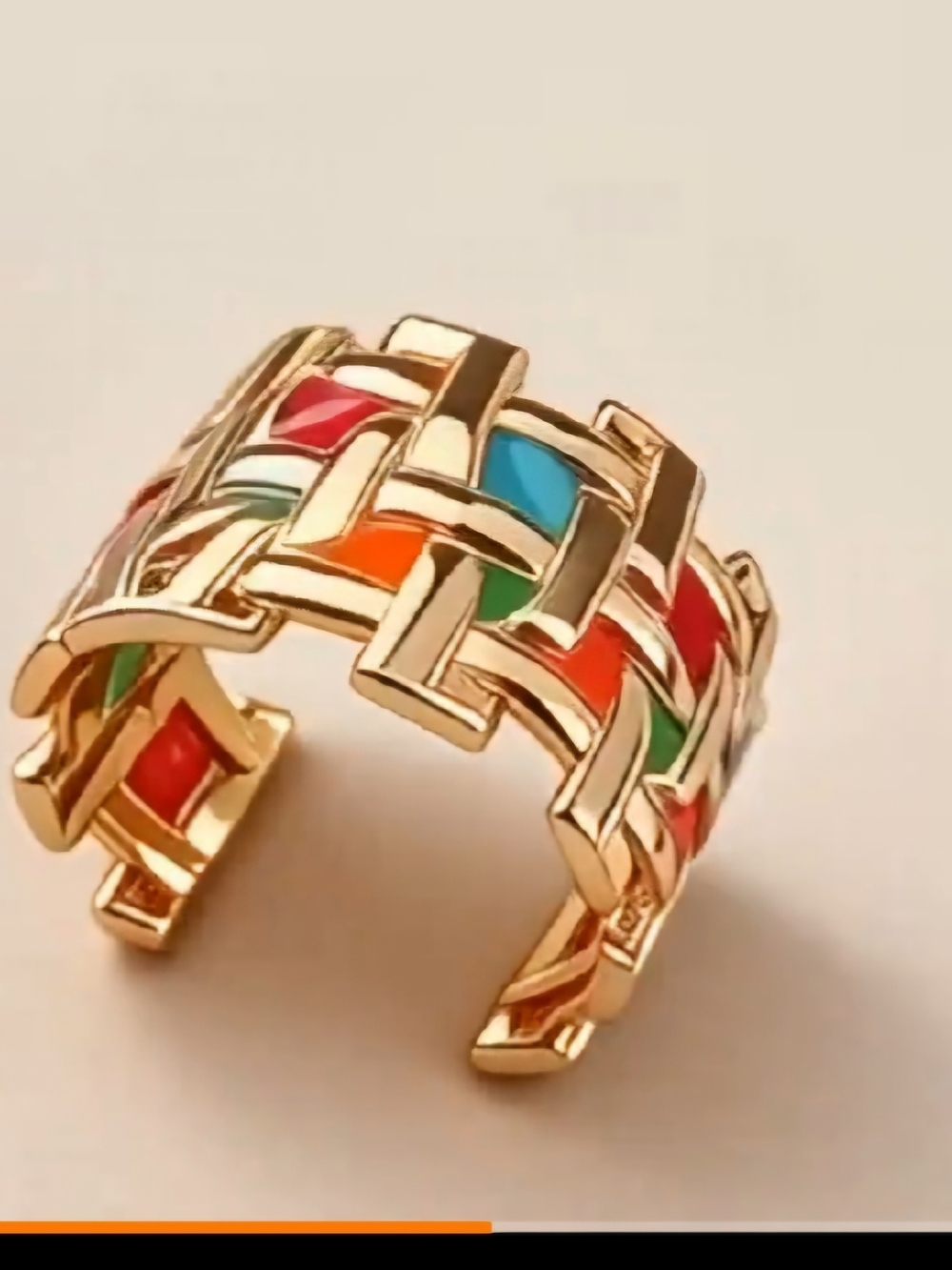 18k Gold Plated Multicolor Woven Open Cuff Style Ring